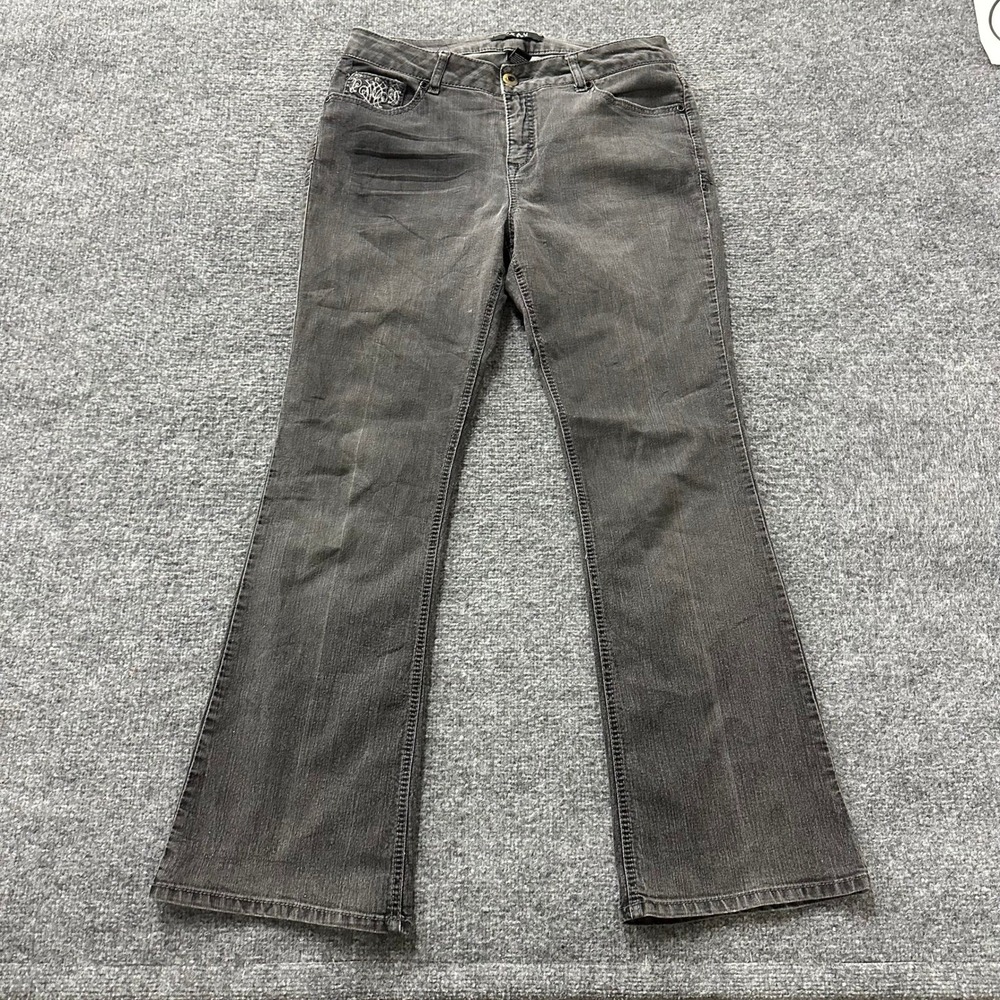 Beau Dawson Jeans Womens Size 12 Black Embroidered Bootcut Stretch Denim Casual